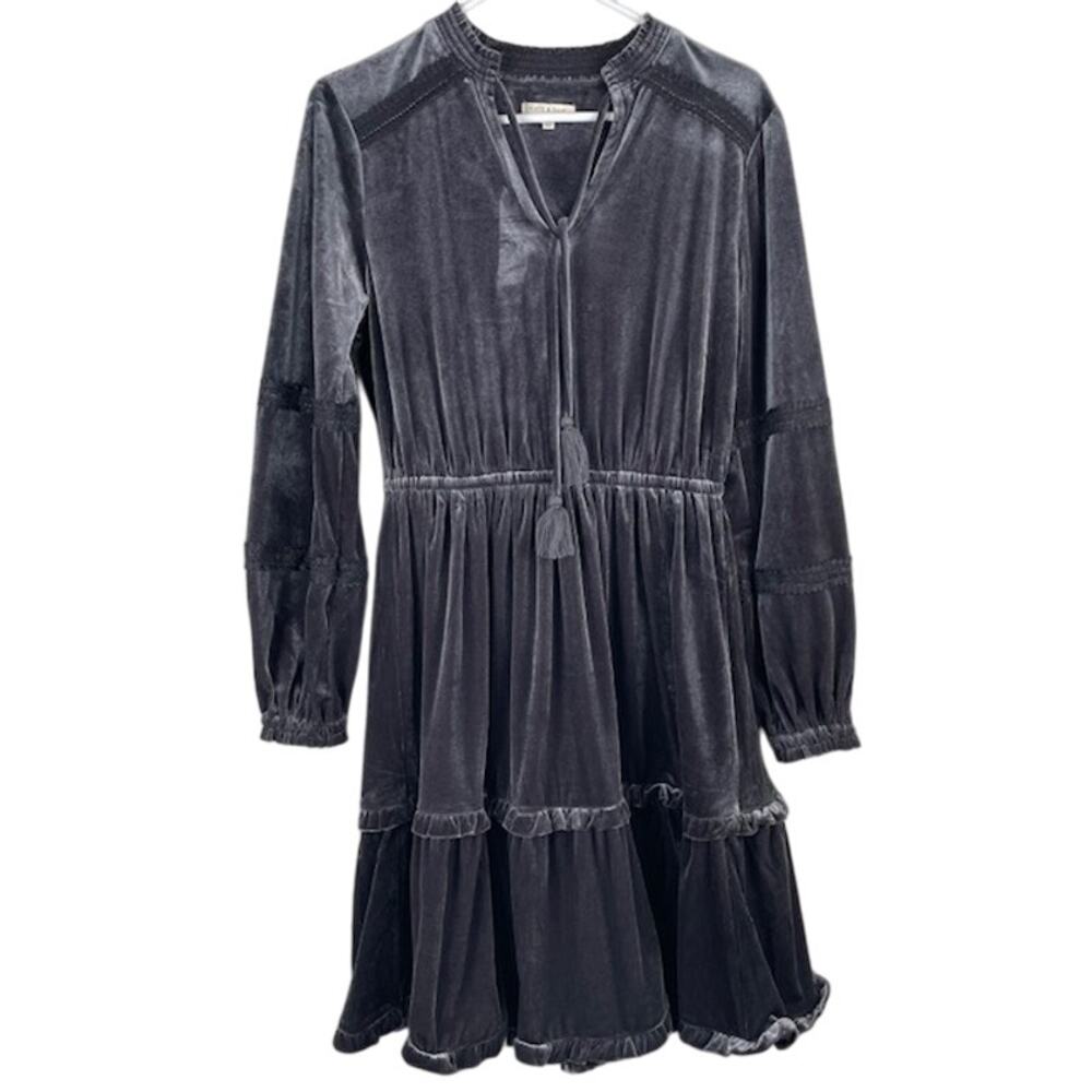 Kate & Sam Women's Gray Velvet Tiered Midi Dress (S)